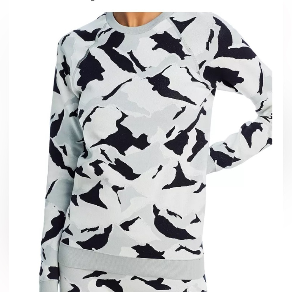 Sweaty Betty Mountain Camo Crewneck Sweater Grey Black Metallic Sz 12 Athleisure